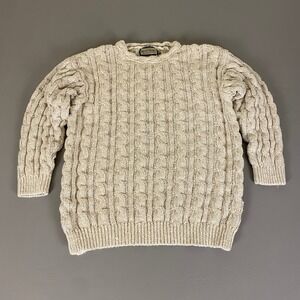 Vintage Ruff Hewn Cable Knit Sweater Women's Medium Beige Cotton Blend *
